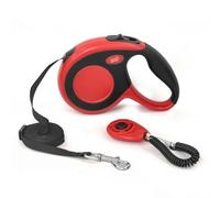 Taylor & Brown Retractable Dog Lead, 5m Extendable Leash No-Tangle Heavy Duty Nylon Tape, Suitable for Small and Medium Dogs Up to 20kg Quick Lock & Brake System + Bonus Training Clicker, Red