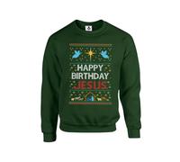 Taylor Brown Retro classic ugly happy birthday jesus merry christmas xmas rude silly fun novelty Unisex Funny Adults Sweatshirt Jumper Forest Green