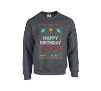 Taylor Brown Retro classic ugly happy birthday jesus merry christmas xmas rude silly fun novelty Unisex Funny Adults Sweatshirt Jumper Dark Heather