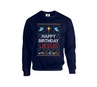 Taylor Brown Retro classic ugly happy birthday jesus merry christmas xmas rude silly fun novelty Unisex Funny Adults Sweatshirt Jumper Navy