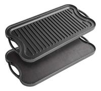 Taylor & Brown Reversible Cast Iron Griddle Pan With Flat And Ridged Sides, Pre-Seasoned Non-Stick Bbq Grill Plate With Handles