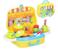 Taylor & Brown Role Play Kitchen Playset - Colourful Toy for Pretend Play Cooking Kit Food Portable Carry Case Set Yellow Xmas Gift - For 3 Years Old and Up