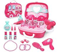 Taylor & Brown Role Play Princess Beauty Playset - Colourful Toy for Pretend Play Makeup Kit Vanity Dressing Table Portable Carry Case Set Pink Xmas Gift - For 3 Years Old and Up