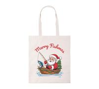 Taylor Brown Santa in boat, merry fishmas christmas xmas festive fish fisher fishing novelty meme tote bag cotton shopper shopping bags reusable