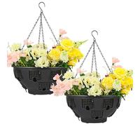 Taylor & Brown Set of 2 Easy Filling Hanging Baskets Planters Black 15" - Indoor Outdoor Garden Balcony Porch Patio Decoration with Chain, Each Complete with 12 Gates