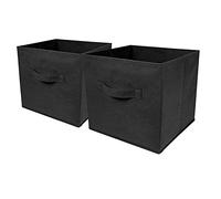 Taylor & Brown Set of 2 Foldable Cube Storage Box, Organiser Basket Containers with Handles, for Home Bedroom Office Nursery Organisation, 28 x 28 x 28 cm - Black
