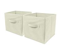 Taylor & Brown Set of 2 Foldable Cube Storage Box, Organiser Basket Containers with Handles, for Home Bedroom Office Nursery Organisation, 28 x 28 x 28 cm - Beige