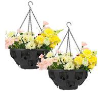Taylor & Brown Set Of 2 Hanging Baskets 15" Blackindoor Outdoor Planters With Chains For Garden, Balcony, Patio Decor