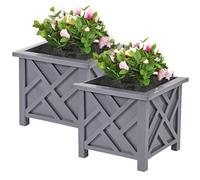 Taylor & Brown Set of 2 | Lattice Design Planter Box | 14.5-Inch | Square Decorative Outdoor Flower or Plant Pot Container | Polypropylene | Front Porch, Patio, and Garden Decor, Grey