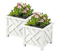 Taylor & Brown Set of 2 | Lattice Design Planter Box | 14.5-Inch | Square Decorative Outdoor Flower or Plant Pot Container | Polypropylene | Front Porch, Patio, and Garden Decor, White