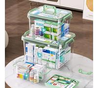 Taylor & Brown Set of 3 Stackable Medicine Storage Box, Plastic First Aid Container with Insert, Portable Handle Clear Transparent Box with Lid, 2-Layer Multi Grid for Home Office Bathroom Kitchen.
