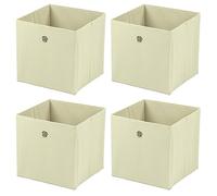 Taylor & Brown Set of 4 Large Foldable Square Storage Cubes, Fabric Organiser Canvas Cube Boxes Collapsible for Home, Bedroom, Nursery Office, Playroom Toys, 30x30x30cm (Beige)
