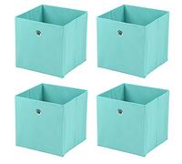 Taylor & Brown Set of 4 Large Foldable Square Storage Cubes, Fabric Organiser Canvas Cube Boxes Collapsible for Home, Bedroom, Nursery Office, Playroom Toys, 30x30x30cm (Turquoise)