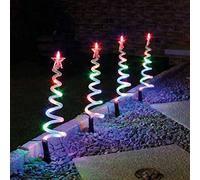 Taylor & Brown Set of 4 Led Light Up Spiral Christmas Tree Path Finder Stake String Lights 40 LED Outdoor Garden Outdoor Festive Xmas Decoration (Multi Colour)