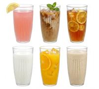 Taylor & Brown Set of 6 Clear Fluted Hi Ball Plastic Acrylic Drink Tumblers - Stackable Glasses for Picnics, BBQ’s, Poolside, Camping, Children’s Parties