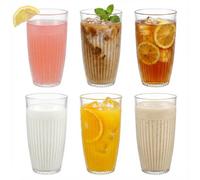Taylor & Brown Set Of 6 Clear Fluted Hi Ball Plastic Acrylic Tumblers, 550Ml Stackable Drinking Glasses For Picnics, Bbqs