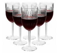 Taylor & Brown Set Of 6 Reusable Plastic Wine Glasses With Stem, 350Ml Clear Ribbed Unbreakable Cups For Indoor & Outdoor Parties