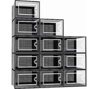 Taylor & Brown Shoe Storage Box, 12 Pack Clear Transparent Shoe Storage Boxes Hard Plastic Stackable Organiser Containers Bins, DIY Easy Assembly, Sturdy & Durable, Space Saving, Black Door Frame
