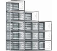Taylor & Brown Shoe Storage Box, 12 Pack Clear Transparent Shoe Storage Boxes Hard Plastic Stackable Organiser Containers Bins, DIY Easy Assembly, Sturdy & Durable, Space Saving, Grey Door Frame