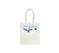 Taylor Brown Ski text snow print, snowing snowy skiing apres novelty mountains slopes cute cool trendy tote bag reusable cotton shopper shopping bags