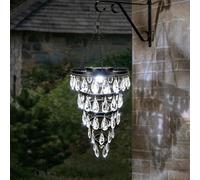 Taylor & Brown Solar Hanging Chandelier Light, Outdoor Crystal Drop Pendant Lantern with Acrylic Teardrop Prisms, Waterproof Solar Powered Gazebo Patio Pergola Garden Decoration 27" High