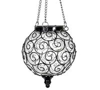 Taylor & Brown Solar Hanging Lantern - Decorative Handblown Plastic Round Hanging Lantern Light with 12 LED Lights for Outdoor, Garden, Patio, Yard, Pathway (White)