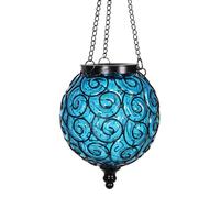 Taylor & Brown Solar Hanging Lantern - Decorative Handblown Plastic Round Hanging Lantern Light with 12 LED Lights for Outdoor, Garden, Patio, Yard, Pathway (Blue)
