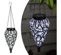 Taylor & Brown Solar Hanging Lantern - Decorative Handblown Plastic Teardrop Hanging Lantern Light with 15 LED Lights for Outdoor, Garden, Patio, Yard, Pathway (Transparent)