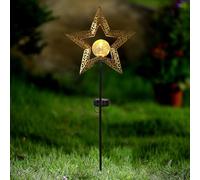 Taylor & Brown Solar Lights Outdoor Landscape Decor Star Lantern for Patio, Lawn or Pathway Decorations Crackle Glass Globe Stake Metal Lamp Waterproof Warm White LED Garden Light