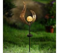 Taylor & Brown Solar Lights Outdoor Landscape Decor Torch Lantern for Patio, Lawn or Pathway Decorations Crackle Glass Globe Stake Metal Lamp Waterproof Warm White LED Garden Light
