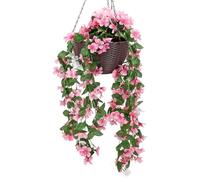 Taylor & Brown Solar Powered Artificial Floral Outdoor Hanging Basket With 80 LED's Brown Rattan Effect Planter for Patio Lawn Garden Landscape Décor with Chain