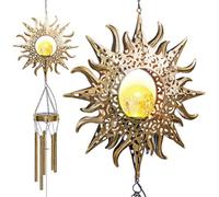 Taylor & Brown Solar Wind Chimes Led Moon Sun Lightswaterproof Outdoor Metal Chime Lamp For Garden, Patio, Yard, Deck (Sun)