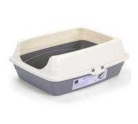 Taylor & Brown Tall Open Top Cat Litter Tray - Large Cat Kitten Toilet Box with Detachable Rim, Non Stick Surface, Anti-Scatter Design, Easy Entry, Durable Plastic, Grey & White