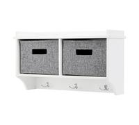 Taylor & Brown Wall-Mounted 3 Hook Coat Rack With Shelf & 2 Fabric Baskets, Modern Hallway Organiser, W60Xd20Xh34Cm (White)