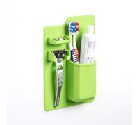 Taylor & Brown Wall Mounted Silicone Toothbrush Holder & Shaver Organizer, Non Slip Easy Clean Bathroom Storage Caddy (Green)