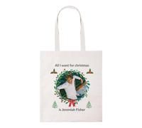 Taylor Brown Want for christmas is Jeremiah Fisher, tsitp, meme novelty iconic xmas festive tote bag cotton shopper shopping bags reusable