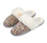 Taylor & Brown Women Faux Fur Lined Slip-On Slippers, Plush Cozy Bedroom Shoes, Suede Chenille Mule Slippers - Grey 7-8 Uk