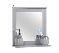 Taylor & Brown Wood Framed Wall-Mounted Bathroom Mirror With Shelf, Hanging Vanity Mirror, For The Living Room And Bathroom, Grey