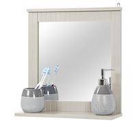 Taylor & Brown Wood Framed Wall-Mounted Mirror, Bathroom Mirror with Shelf, Hanging Vanity Mirror, for the Living Room and Bathroom - L40cm x W13cm x H42.5cm (Stone Grey)
