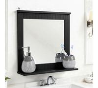 Taylor & Brown Wood Framed Wall-Mounted Mirror, Bathroom Mirror with Shelf, Hanging Vanity Mirror, for the Living Room and Bathroom - L40cm x W13cm x H42.5cm (Black)