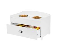 Taylor & Brown Wooden Dog Pet Food Feeding Storage Station with 2 Stainless Steel Raised Bowls Base for Large Dogs and Other Large Pets, White