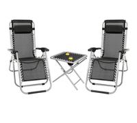 Taylor & Brown Zero Gravity Chair Set Of 3 Black Reclining Sunloungers With Headrest & Folding Table For Garden & Beach