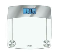 Taylor Digital Scales for Body Weight, Extra Highly Accurate 440 LB Capacity, Unique Blue LCD, Stainless Steel Accents GlassPlatform, 12.4 x 12.4 Inches, Clear