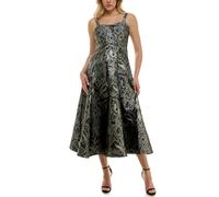 Taylor Dresses Women's Sleeveless Sweetheart Neck Jacquard Fit and Flare Midi Dress Special Occasion, Black Grey, 16