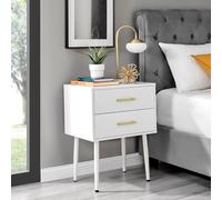 TAYLOR Large Black/White and Chrome/Gold 2 Drawer Bedroom Bedside Lamp Table