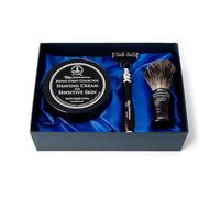 Taylor of Old Bond Street luxury satin Shaving Set Gift Box featuring a pure badger shaving brush, Victorian design 3-blade razor compatible with Mach3 cartridges & Jermyn Street shaving cream bowl
