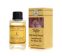 Taylor of Old Bond Street 30ml Sandalwood Pre Shave Oil | Pre-shave oil for men with classic sandalwood scent, designed to prepare skin before lathering for a comfortable shave.