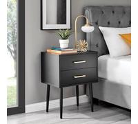 FurnitureboxUK Taylor Painted Wooden Bedside Table With 2 Drawers & Silver Handles in Black FurnitureboxUK Black