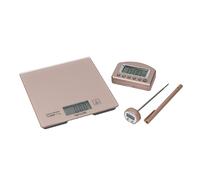 Taylor Pro 3-Piece Kitchen Measuring Set with Hygienic Digital Scales, Instant- Read Thermometer and Timer - Rose Gold