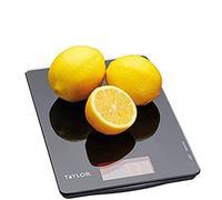 Taylor Pro Digital Ultra Thin Kitchen Food Scales, Compact Slimline Professional Standard with Tare Feature and Precision Accuracy, Black Glass, Weighs 5 kg Capacity